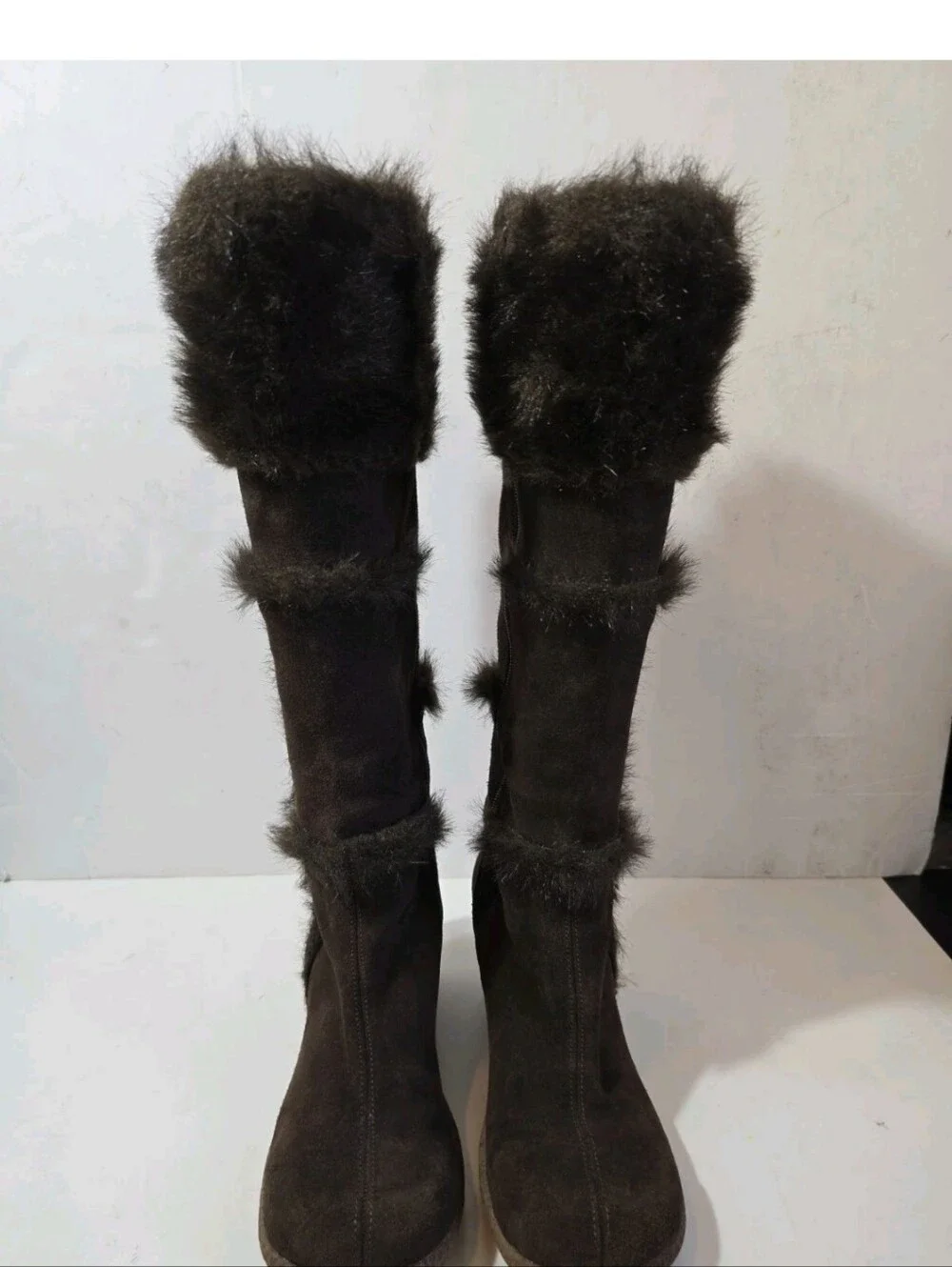 Jeffrey Campbell Faux Fur Trim Brown Women's Wedge Boots Size 10
